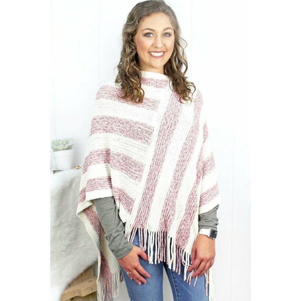 Woman's Poncho LIB New York Pink & White Stripes S